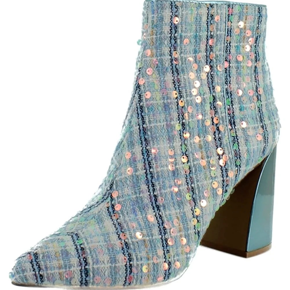 New Betsey Johnson Stylish Blue Multi Sequin Ankle Boots - Picture 7 of 8